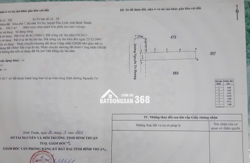 Bán đất mặt tiền huyện Đức Linh  Nguyễn Tri Phương có 100m2 ODT